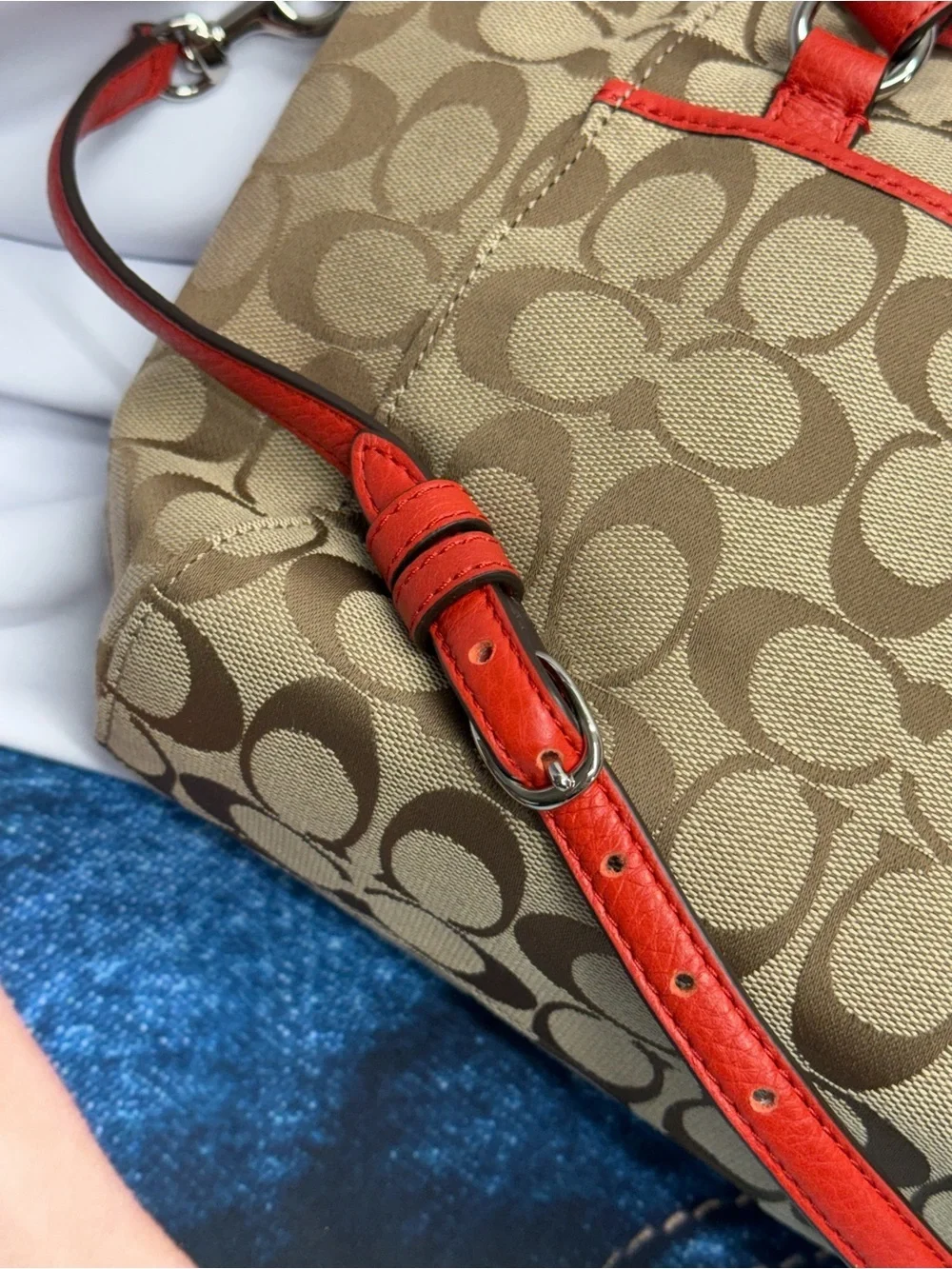 (new+tag) Coach Signature Khaki Crossbody Satchel Leather Trim Size 12 x 7 inch - Picture 7 of 11